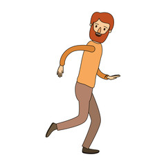 color image caricature full body man with beard and moustache running vector illustration