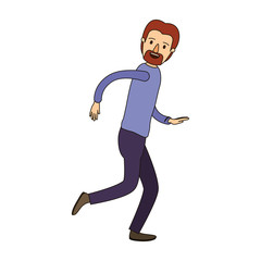 color image caricature full body male person with beard and moustache running vector illustration