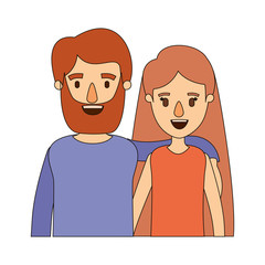 color image caricature half body couple woman with long hair and bearded man vector illustration