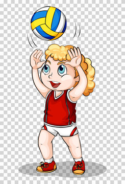 Girl playing volleyball on transparent background