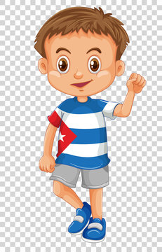 Happy boy wearing shirt of Cuba flag