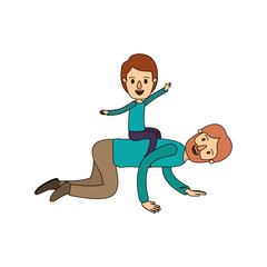 color image caricature bearded father with boy playing the horse on his back vector illustration