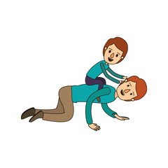 color image caricature father with boy playing the horse on his back vector illustration