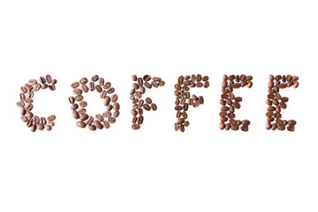 coffee word written by coffee beans isolated on white background