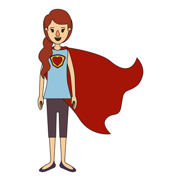 color image caricature full body super hero woman with ponytail hair and cap vector illustration