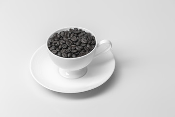 Coffee beans with in coffee cup on white background