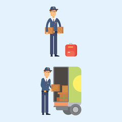 Postman delivery man character vector courier occupation carrier cute male package transportation.