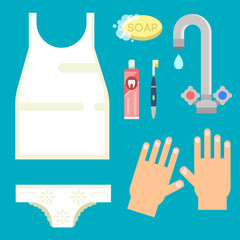 Bath equipment icons modern shower colorful illustration for bathroom interior hygiene vector design.