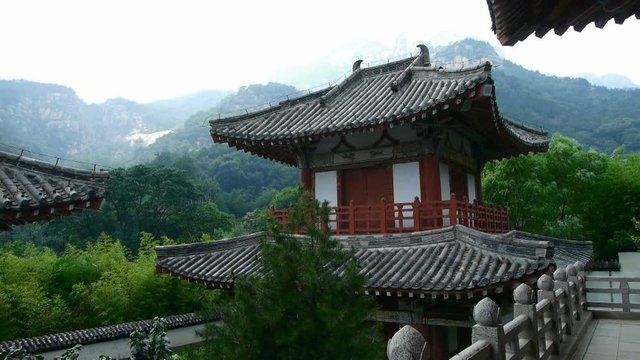 China ancient temple architecture in forest,bamboo mountain hill.