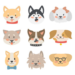 Obraz na płótnie Canvas Funny cartoon dog character heads bread cartoon puppy friendly adorable canine vector illustration.