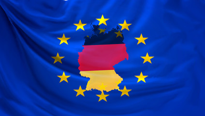 flag of europe and outline map of germany 3d rendering