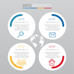 Modern Info-graphic Template for Business with four steps multi-Color design, labels design, Vector info-graphic element, Flat style vector illustration.