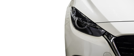 Modern car headlights on isolated white scenes