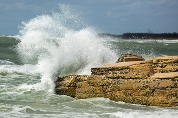 Big waves crashing into ruins of Bigelow Battery, Florida.