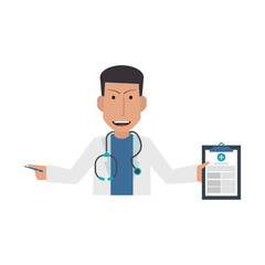 male medical doctor with stethoscope and history icon image vector illustration design 