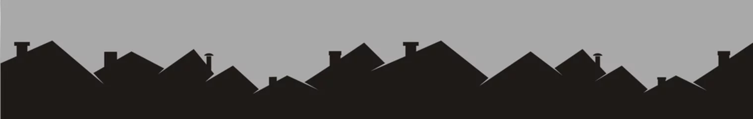 Fototapeten Dächer und Schornsteine, Stadtbild, schwarze Silhouette, Vektorsymbol. © janista