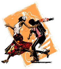 Poster Vrouw dansen met een trompettist © Isaxar