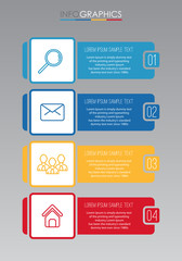 Modern Info-graphic Template for Business with four steps multi-Color design, labels design, Vector info-graphic element, Flat style vector illustration.
