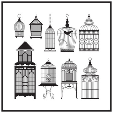 Set of ornamental vintage birdcage