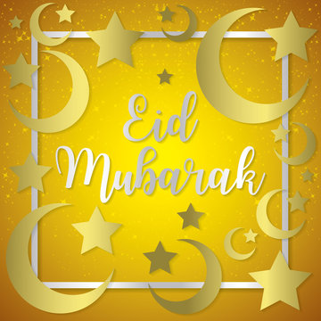 Moon and stars Eid Mubarak (Blessed Eid) card in vector format.