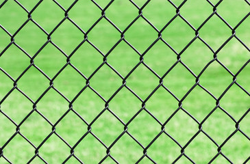 Fototapeta premium chain link fence in front of green lawn