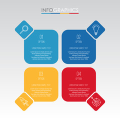 Modern Info-graphic Template for Business with four steps multi-Color design, labels design, Vector info-graphic element, Flat style vector illustration.