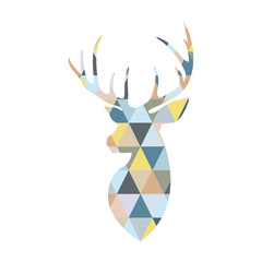 Deer head formed by triangular multicolored shapes. Scandinavian style. - obrazy, fototapety, plakaty