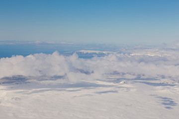Fototapeta na wymiar Natural winter landscape top view, Iceland natural landscape background