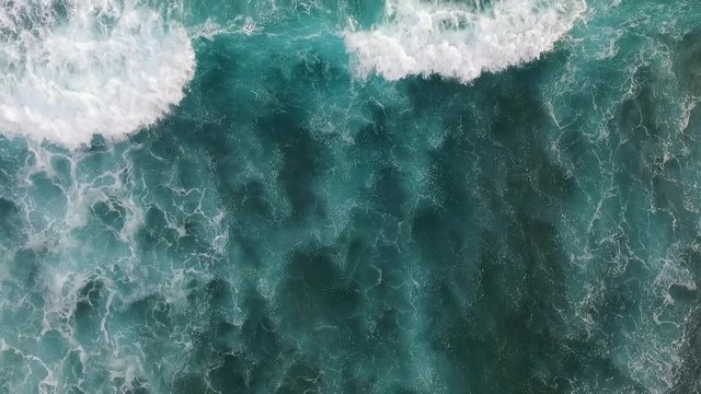 Top View of the Giant Waves, Foaming and Splashing in the Ocean