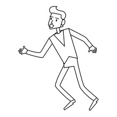 young man moving with raised arms icon image vector illustration design  single black line