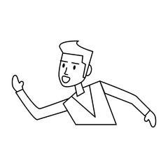 young man stretching arm icon image vector illustration design  single black line