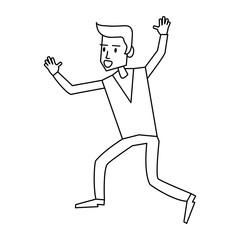 young man moving with raised arms icon image vector illustration design  single black line
