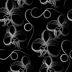 Orchid flower , line pattern, gradient, seamless pattern. Vector illustration.