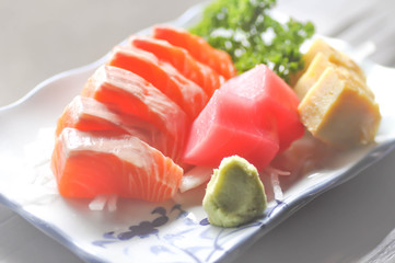 raw fish,raw salmon and raw mackerel