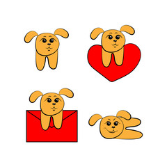Set icons yellow dog sticker.Vector illustration.