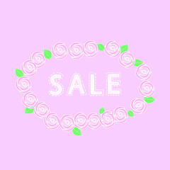 Sale word on pink background with roses