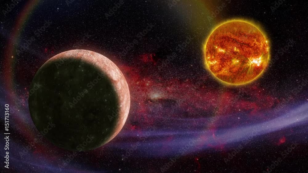 Wall mural mercury is orbiting close to an old erupting sun. in the background appears the milky way. elements 