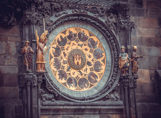 Астрология и эзотерика. Старинные астрономические часы куранты. Достопримечательность Праги