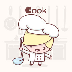Cute chibi kawaii characters. Alphabet professions. Letter C - Cook.