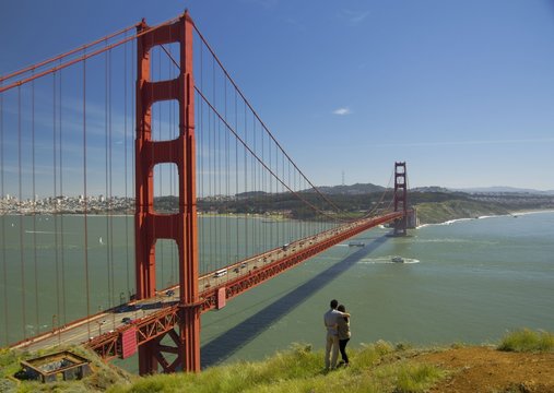 Lovers with Golden gate bridge, San Francisco, California, USA