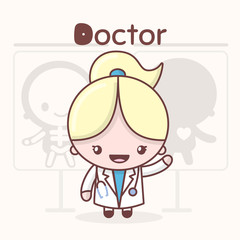 Cute chibi kawaii characters. Alphabet professions. Letter D - Doctor.