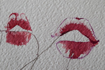 I love you, lipstick imprints, lipstick on white background