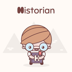 Cute chibi kawaii characters. Alphabet professions. Letter H - Historian