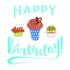 Happy Birthday Greeting Card with cupcakes. Vector Illustration eps 10