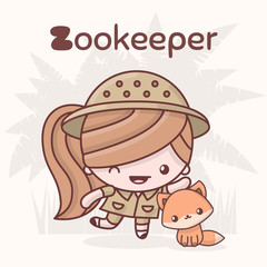 Cute chibi kawaii characters. Alphabet professions. Letter Z - Zookeep