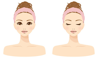 美容　女性　顔　デコルテ　ヘアバンド