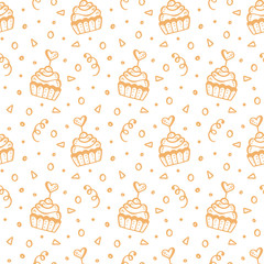 Seamless pattern with hand drawn sweet cupcakes