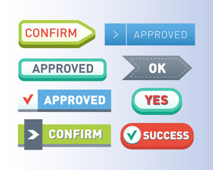 Colorful website ok buttons design vector illustration glossy graphic label internet confirm template