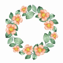 Watercolor floral wreath. Hand drawn element for design. Round frame