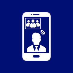 Online conference smart phone icon. Voice and video conferencing via smartphones and tablets.